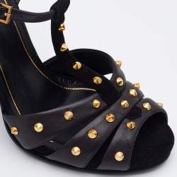 Pre Owned Gucci Black Suede and Leather Studded Ankle Strap Sandals Size 38
