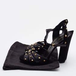 Pre Owned Gucci Black Suede and Leather Studded Ankle Strap Sandals Size 38