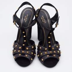 Pre Owned Gucci Black Suede and Leather Studded Ankle Strap Sandals Size 38