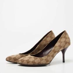 Pre Owned Gucci Brown GG Canvas Pointed Toe Pumps Size 38