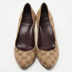 Pre Owned Gucci Brown GG Canvas Pointed Toe Pumps Size 38
