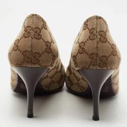 Pre Owned Gucci Brown GG Canvas Pointed Toe Pumps Size 38