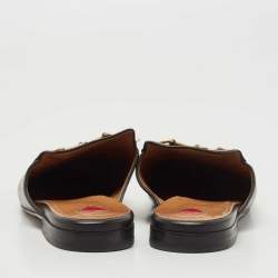 Gucci Black Leather Floral Embroidered Princetown Flat Mules Size 38