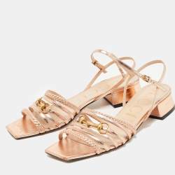 Gucci Rose Gold Leather Ketty Sandals Size 40