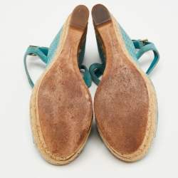 Gucci Aqua Blue Micro Guccissima Leather and Cork Wedge Sandals Size 39.5