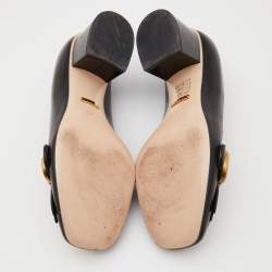 Pre Owned Gucci Black Leather Marmont GG Fringe Detail Block Heel Pumps Size 37