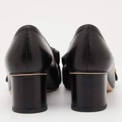 Pre Owned Gucci Black Leather Marmont GG Fringe Detail Block Heel Pumps Size 37