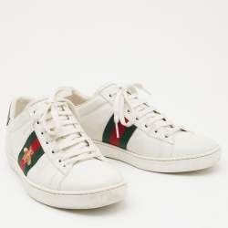 Gucci White Leather Bee Embroidered Ace Sneakers Size 38