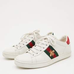 Gucci White Leather Bee Embroidered Ace Sneakers Size 38