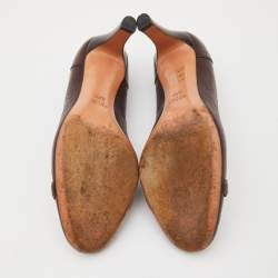Pre Owned Gucci Brown Embossed Leather Buckle Pumps Size 37