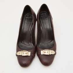 Pre Owned Gucci Brown Embossed Leather Buckle Pumps Size 37