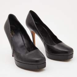 Pre Owned Gucci Black Leather Tile Platform Pumps Size 40