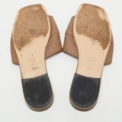 Pre Owned Gucci Brown Leather Horsebit  Flat Slides Size 38.5