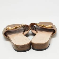 Pre Owned Gucci Brown Leather Horsebit  Flat Slides Size 38.5