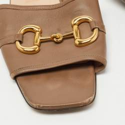 Pre Owned Gucci Brown Leather Horsebit  Flat Slides Size 38.5