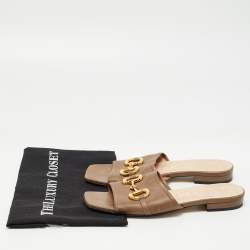 Pre Owned Gucci Brown Leather Horsebit  Flat Slides Size 38.5