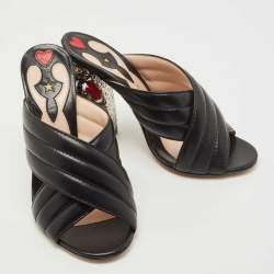 Gucci Black Leather Webby Slide Sandals Size 38.5