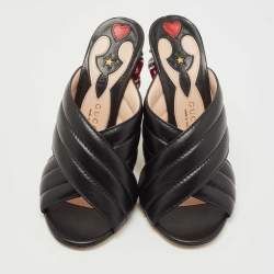Gucci Black Leather Webby Slide Sandals Size 38.5