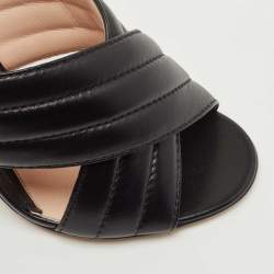 Gucci Black Leather Webby Slide Sandals Size 38.5