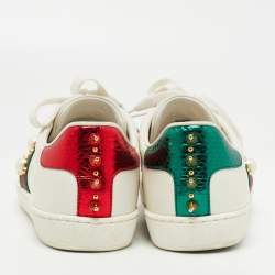 Gucci White Leather Studded Web Ace Sneakers Size 37