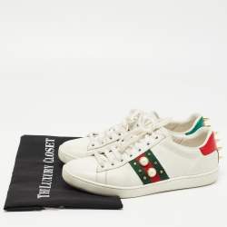 Gucci White Leather Studded Web Ace Sneakers Size 37