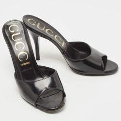 Pre Owned صندل سلايد غوتشي جلد لامع أسود مقاس 38