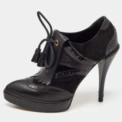 Pre Owned Gucci Black Leather and Suede Wimbledon Booties Size 38.5