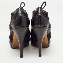 Pre Owned Gucci Black Leather and Suede Wimbledon Booties Size 38.5