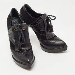 Pre Owned Gucci Black Leather and Suede Wimbledon Booties Size 38.5