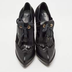 Pre Owned Gucci Black Leather and Suede Wimbledon Booties Size 38.5