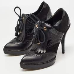 Pre Owned Gucci Black Leather and Suede Wimbledon Booties Size 38.5