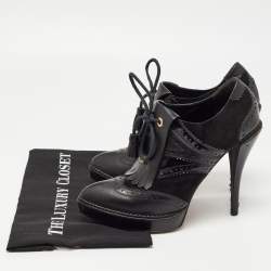 Pre Owned Gucci Black Leather and Suede Wimbledon Booties Size 38.5