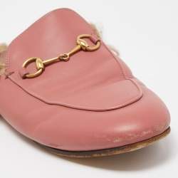 Gucci Pink Leather and Fur Princetown Mules Size 39