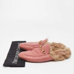 Gucci Pink Leather and Fur Princetown Mules Size 39