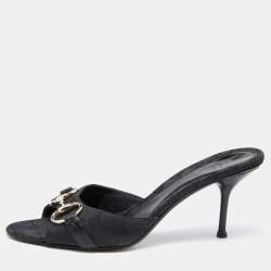 Gucci Black GG Canvas and Leather Horsebit Slide Sandals Size 40.5