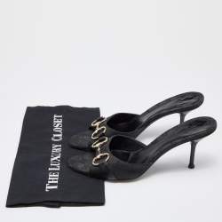 Gucci Black GG Canvas and Leather Horsebit Slide Sandals Size 40.5
