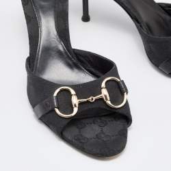 Gucci Black GG Canvas and Leather Horsebit Slide Sandals Size 40.5