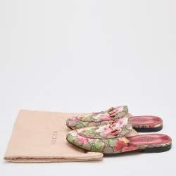 Pre Owned Gucci Brown/Beige GG Supreme Blooms Canvas Princetown Flat Mules Size 36