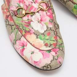 Pre Owned Gucci Brown/Beige GG Supreme Blooms Canvas Princetown Flat Mules Size 36