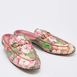 Pre Owned Gucci Brown/Beige GG Supreme Blooms Canvas Princetown Flat Mules Size 36