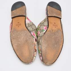 Pre Owned Gucci Brown/Beige GG Supreme Blooms Canvas Princetown Flat Mules Size 36