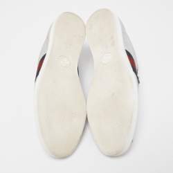 Pre Owned Gucci Metallic Silver Glitter Web Detail Studded Low Top Sneakers Size 39