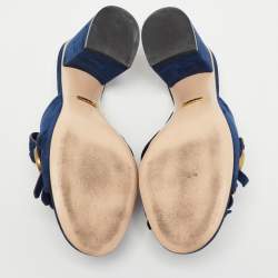 Gucci Navy Blue Suede Double G Ankle Strap Sandals Size 38.5