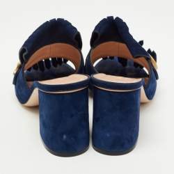 Gucci Navy Blue Suede Double G Ankle Strap Sandals Size 38.5