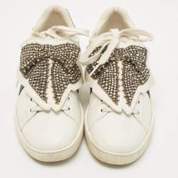 Gucci White Leather Ace Beaded Bow Lace Up Sneakers Size 38