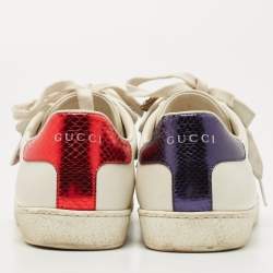 Gucci White Leather Ace Beaded Bow Lace Up Sneakers Size 38