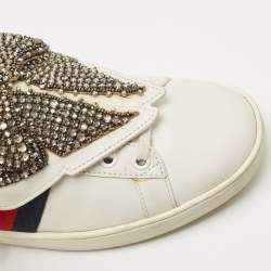 Gucci White Leather Ace Beaded Bow Lace Up Sneakers Size 38