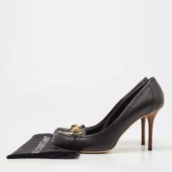 Pre Owned Gucci Black Leather Bamboo Horsebit Loafer Pumps Size 40