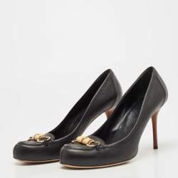 Pre Owned Gucci Black Leather Bamboo Horsebit Loafer Pumps Size 40