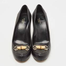Pre Owned Gucci Black Leather Bamboo Horsebit Loafer Pumps Size 40